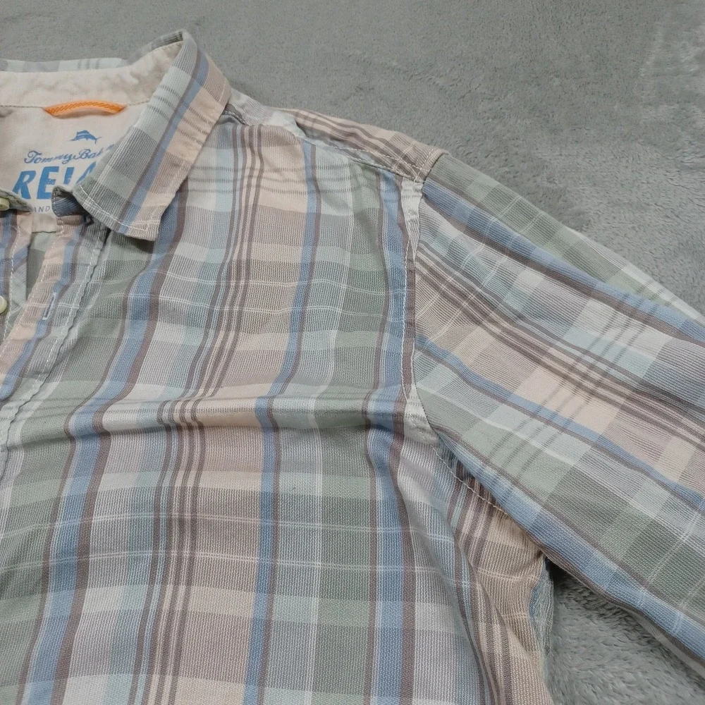 Tommy Bahama Shirt Mens XL Blue Plaid Relax Island Modern Fit Cotton‎ Blend